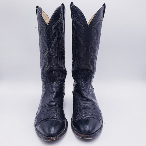 Nocona Boots Black Leather Snip Toe Western Cowboy Boots Pull On Men's Size 10 - Picture 3 of 9
